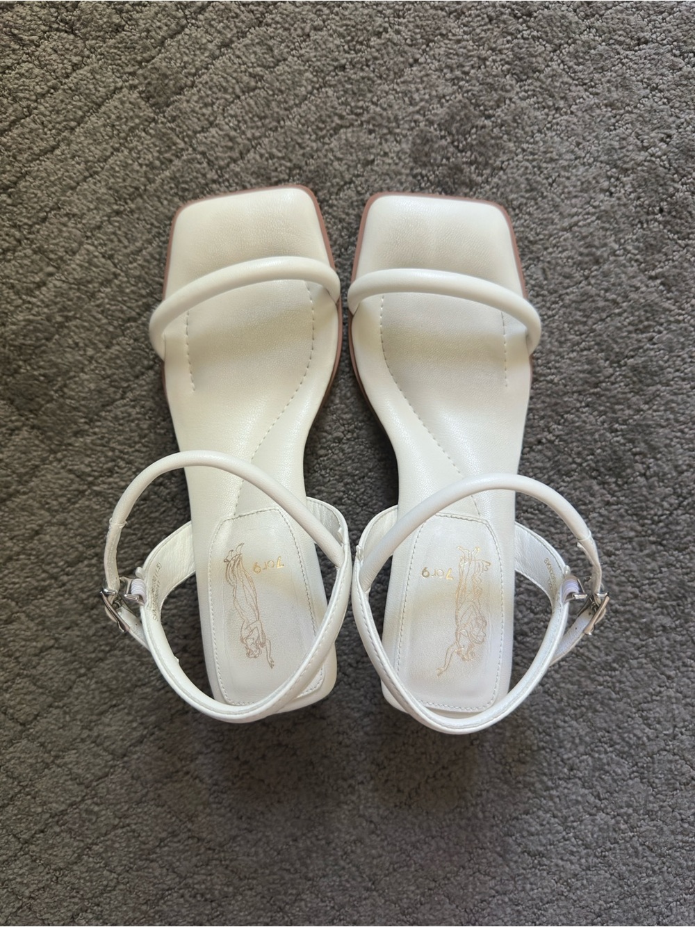 7 or 9 Women's White Square-Toe Ankle-Strap Sandals